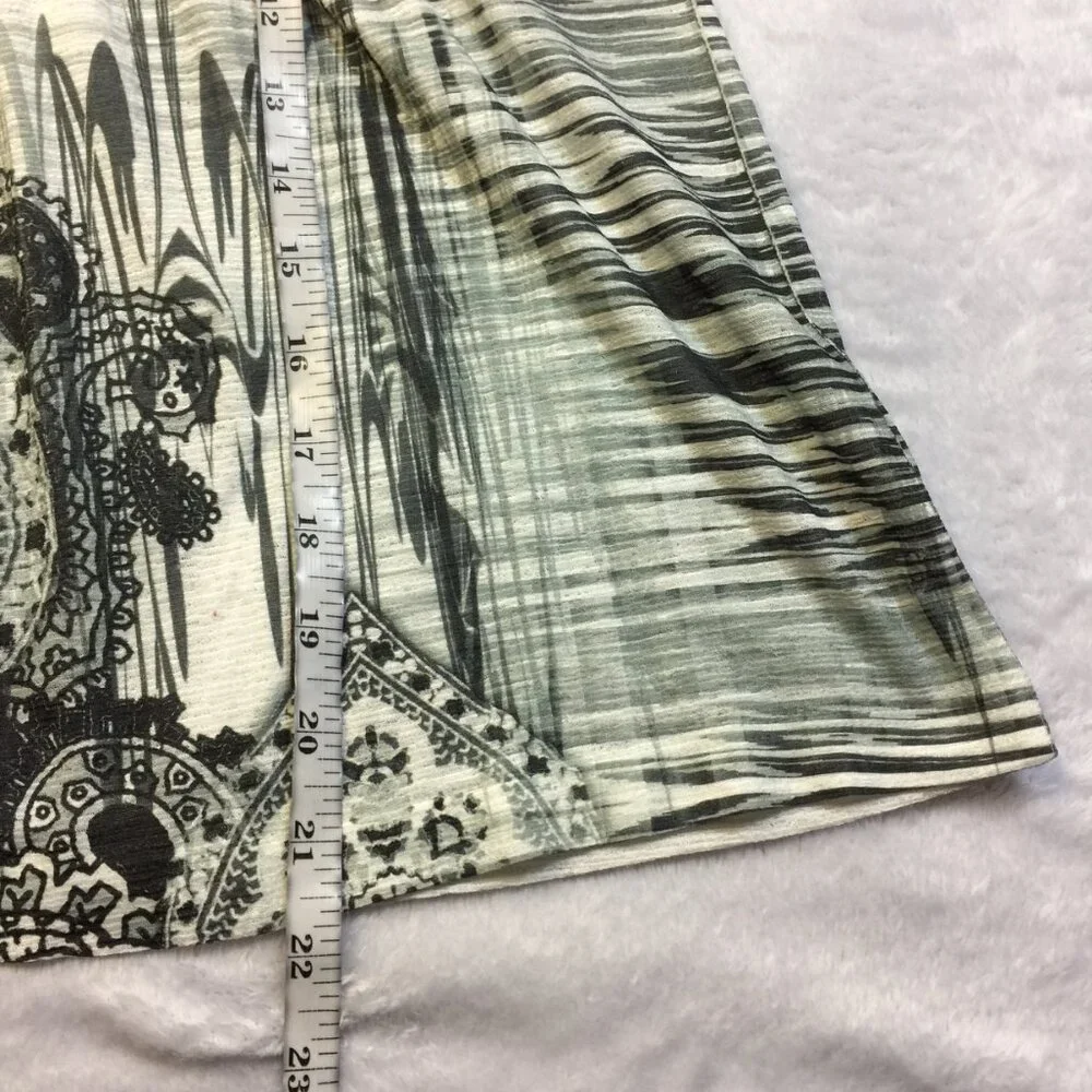 One World Blouse Top Size M Womans Black White Paisley Lace Trim Boho Cropped - Picture 15 of 15